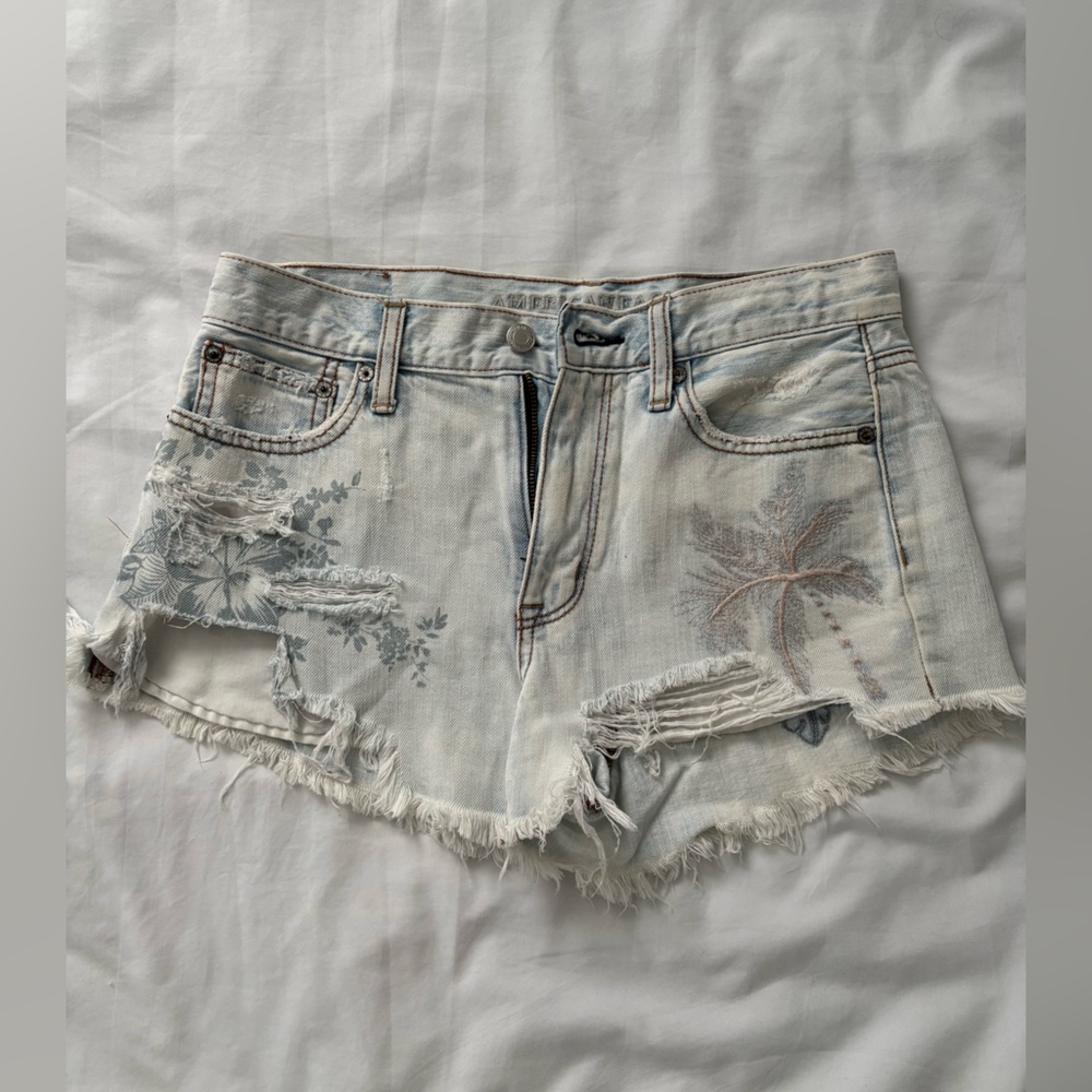 Distressed Floral Denim Shorts